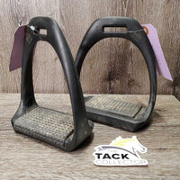 Pr Wide Base Angled - Offset Plastic Stirrup Irons, 2 prs Grips, Box *gc, dirty, rubs, scratches, rubs
