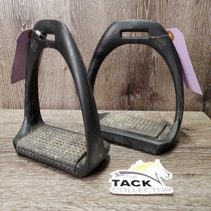 Pr Wide Base Angled - Offset Plastic Stirrup Irons, 2 prs Grips, Box *gc, dirty, rubs, scratches, rubs