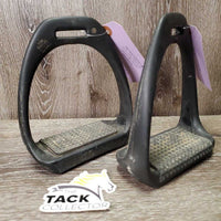 Pr Wide Base Angled - Offset Plastic Stirrup Irons, 2 prs Grips, Box *gc, dirty, rubs, scratches, rubs
