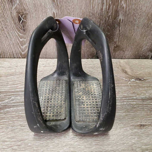 Pr Wide Base Angled - Offset Plastic Stirrup Irons, 2 prs Grips, Box *gc, dirty, rubs, scratches, rubs