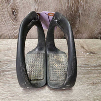 Pr Wide Base Angled - Offset Plastic Stirrup Irons, 2 prs Grips, Box *gc, dirty, rubs, scratches, rubs
