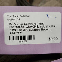 Pr Stirrup Leathers *fair, unstitched, CRACKS, cut, zholes, rubs, uneven, scrapes
