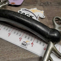 SS Hard Vulcanite Curved Mullen Mouth Pelham Bit, Chain *gc/fair, clean, stains, deep gouges, hole, oxidized, older
