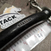 SS Hard Vulcanite Curved Mullen Mouth Pelham Bit, Chain *gc/fair, clean, stains, deep gouges, hole, oxidized, older