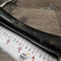 SS Hard Vulcanite Curved Mullen Mouth Pelham Bit, Chain *gc/fair, clean, stains, deep gouges, hole, oxidized, older
