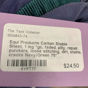 Cotton Stable Sheet, 1 leg *gc, faded, pilly, repair, purckers, loose stitching, dirt, stains, cracks