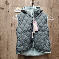 "ELSIE" JUNIORS Fleece Lined Quilt Vest, Hood, Zipper, Reversible, tags *new
