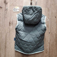 "ELSIE" JUNIORS Fleece Lined Quilt Vest, Hood, Zipper, Reversible, tags *new
