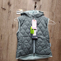 "ELSIE" JUNIORS Fleece Lined Quilt Vest, Hood, Zipper, Reversible, tags *new
