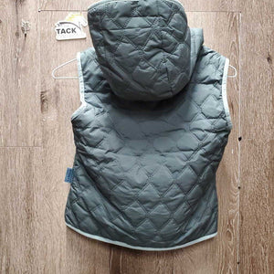 "ELSIE" JUNIORS Fleece Lined Quilt Vest, Hood, Zipper, Reversible, tags *new