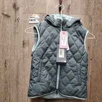 "ELSIE" JUNIORS Fleece Lined Quilt Vest, Hood, Zipper, Reversible, tags *new
