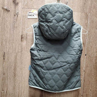"ELSIE" JUNIORS Fleece Lined Quilt Vest, Hood, Zipper, Reversible, tags *new
