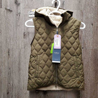 Young Rider "ELOISE" JUNIORS Fleece Lined Quilt Vest, Hood, Zipper, Reversible, tags *new