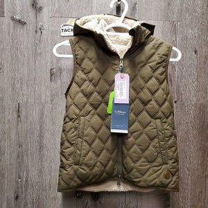 Young Rider "ELOISE" JUNIORS Fleece Lined Quilt Vest, Hood, Zipper, Reversible, tags *new