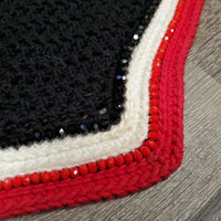 Crochet Ear Bonnet Fly Veil, Sound Proof Ears, x2 bling, Grey Drawstring Bag *gc, dirty, hairy, faded, unstitched back edge