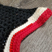 Crochet Ear Bonnet Fly Veil, Sound Proof Ears, x2 bling, Grey Drawstring Bag *gc, dirty, hairy, faded, unstitched back edge
