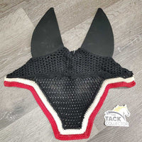 Crochet Ear Bonnet Fly Veil, Sound Proof Ears, x2 bling, Grey Drawstring Bag *gc, dirty, hairy, faded, unstitched back edge
