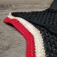 Crochet Ear Bonnet Fly Veil, Sound Proof Ears, x2 bling, Grey Drawstring Bag *gc, dirty, hairy, faded, unstitched back edge