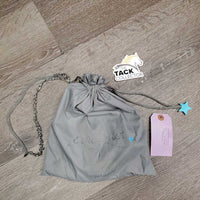 Crochet Ear Bonnet Fly Veil, Sound Proof Ears, x2 bling, Grey Drawstring Bag *gc, dirty, hairy, faded, unstitched back edge
