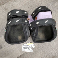 Hind Boots, velcro *gc, clean, scratches, scuffs, older, velcro: frays, hairy, rubs lining: stains, residue, pills
