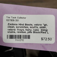 Hind Boots, velcro *gc, clean, scratches, scuffs, older, velcro: frays, hairy, rubs lining: stains, residue, pills

