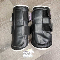 Pr Front Closed Boots, Fleece Lined, velcro *gc, clean, clumpy, mnr dingy, dirt, undone stitching