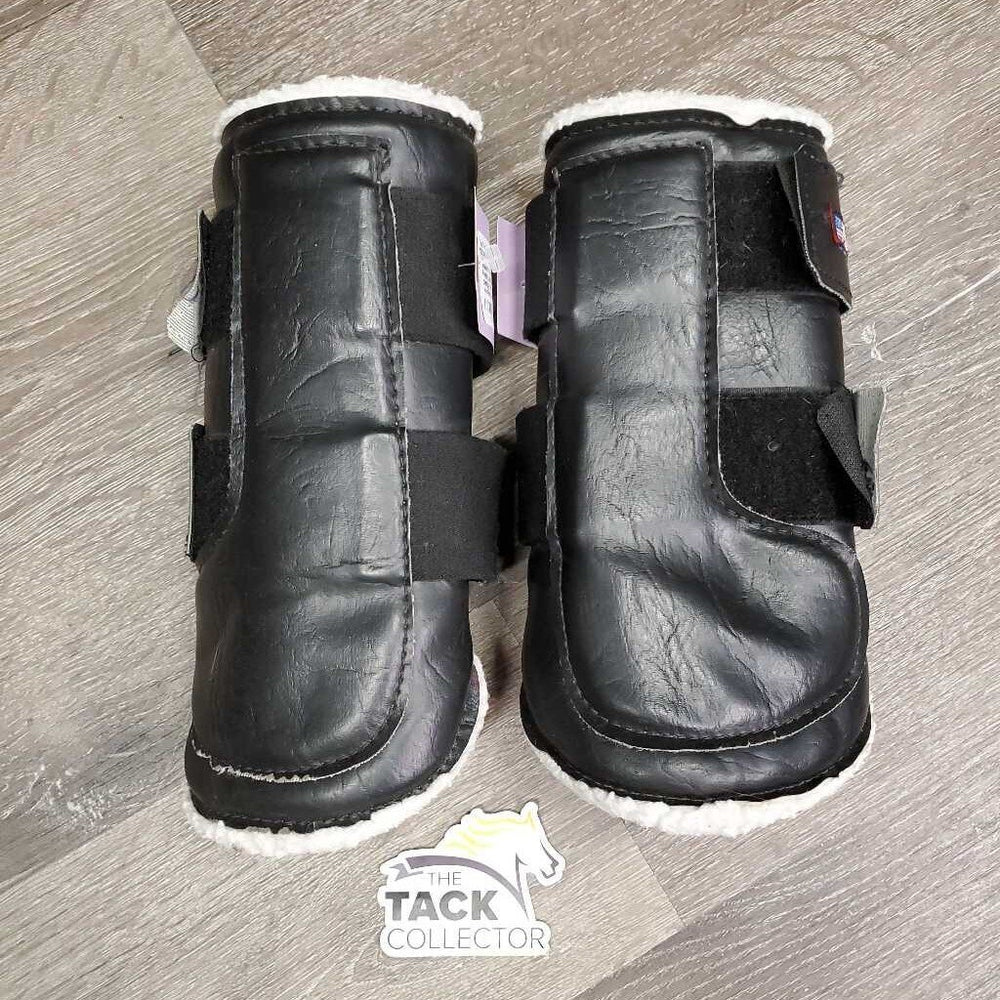 Pr Front Closed Boots, Fleece Lined, velcro *gc, clean, clumpy, mnr dingy, dirt, undone stitching