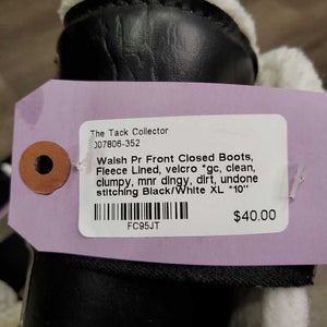Pr Front Closed Boots, Fleece Lined, velcro *gc, clean, clumpy, mnr dingy, dirt, undone stitching