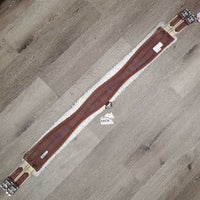 Cotton & Nylon Web Fleece Girth, x2 els, D Ring *gc/fair, torn elastic, holey & thin edges, clean, clumpy
