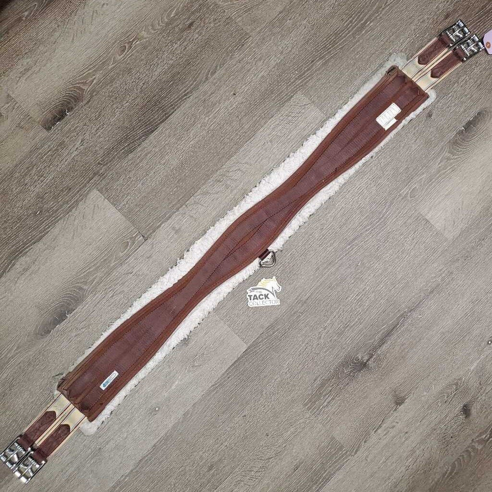 Cotton & Nylon Web Fleece Girth, x2 els, D Ring *gc/fair, torn elastic, holey & thin edges, clean, clumpy