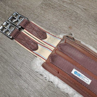 Cotton & Nylon Web Fleece Girth, x2 els, D Ring *gc/fair, torn elastic, holey & thin edges, clean, clumpy