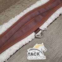 Cotton & Nylon Web Fleece Girth, x2 els, D Ring *gc/fair, torn elastic, holey & thin edges, clean, clumpy
