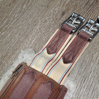 Cotton & Nylon Web Fleece Girth, x2 els, D Ring *gc/fair, torn elastic, holey & thin edges, clean, clumpy