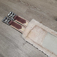 Cotton & Nylon Web Fleece Girth, x2 els, D Ring *gc/fair, torn elastic, holey & thin edges, clean, clumpy
