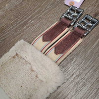 Cotton & Nylon Web Fleece Girth, x2 els, D Ring *gc/fair, torn elastic, holey & thin edges, clean, clumpy
