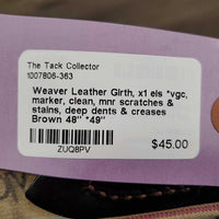 Leather Girth, x1 els *vgc, marker, clean, mnr scratches & stains, deep dents & creases
