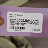 JUNIORS Sticky Full Seat Riding Tight Breeches, Pull on *gc, seat: drying stickies, rubs & pills, dingy
