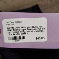JUNIORS Light Sticky Full Seat Riding Tight Breeches, Pull on *gc, faded, hairy, mnr dry stickies, rubs & pills

