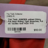 JUNIORS unlined Sticky Full Seat Riding Tight Breeches, Pull on *xc/like new