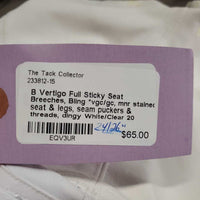 Full Sticky Seat Breeches, Bling *vgc/gc, mnr stained seat & legs, seam puckers & threads, dingy
