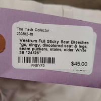 Full Sticky Seat Breeches *gc, dingy, discolored seat & legs, seam puckers, stains, older
