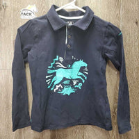 JUNIORS LS Polo Shirt, 1/4 Button Up *vgc, mnr seam puckers, fading, rubs & hair