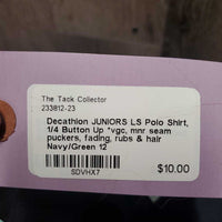 JUNIORS LS Polo Shirt, 1/4 Button Up *vgc, mnr seam puckers, fading, rubs & hair