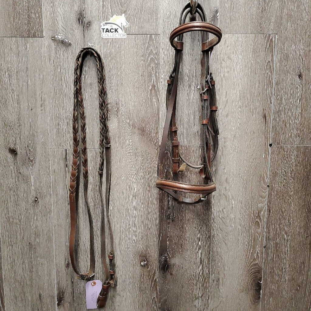 Rsd Bridle, Braided Reins *gc, dirty, rubs, edge scrapes, xholes, loose keepers, stiff