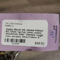 SS Jointed Pelham Bit, Chain *gc/fair, clean, stains, discolored, older *chewed: rough, rubs, scrapes
