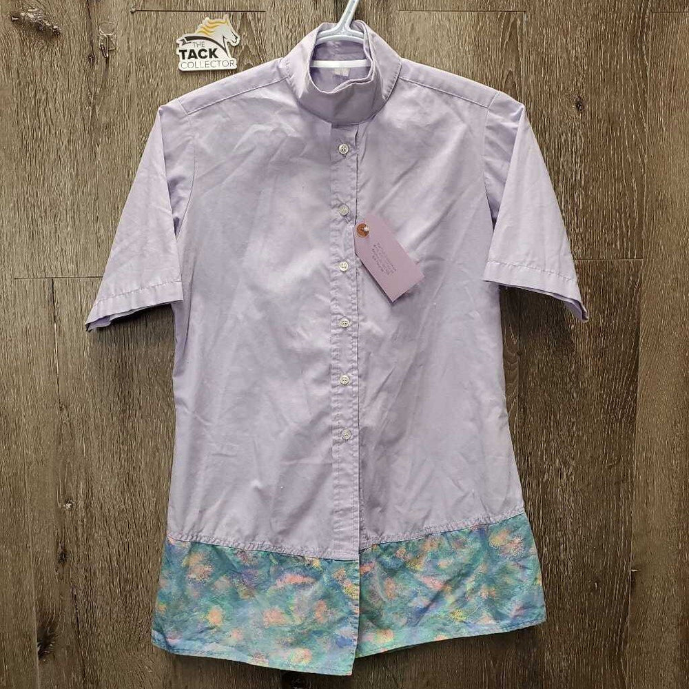 SS Show Shirt, attached Velcro Collar *gc/fair, older, seam puckers, v.hairy, linty & pilly, frayed tag