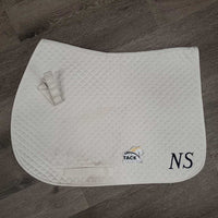 Quilt Jumper Saddle Pad, 'NS' embroidered *gc, mnr hair, stains, pills, dingy, puckers, threads

