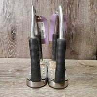 Flexi Stirrup Irons, cheese grater grips *gc/fair, v.dirt, taped, loose grips
