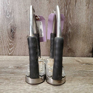 Flexi Stirrup Irons, cheese grater grips *gc/fair, v.dirt, taped, loose grips