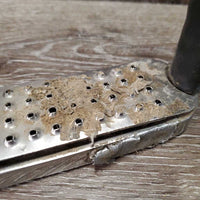 Flexi Stirrup Irons, cheese grater grips *gc/fair, v.dirt, taped, loose grips
